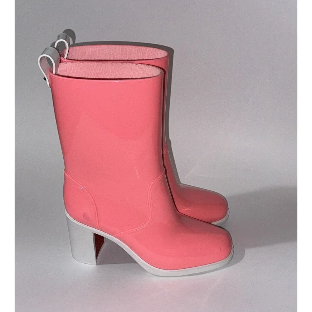 Christian Louboutin Loubirain Waterproof Bootie 70 Rubber Rain Boots 37 7 Pink
